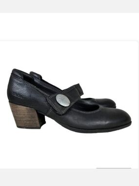 Taos  Black Leather Mary Jane Shoes Stacked Heel Size 41